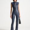 Maniere De Voir Wax Coated Denim Jumpsuit | Jumpsuits & Playsuits