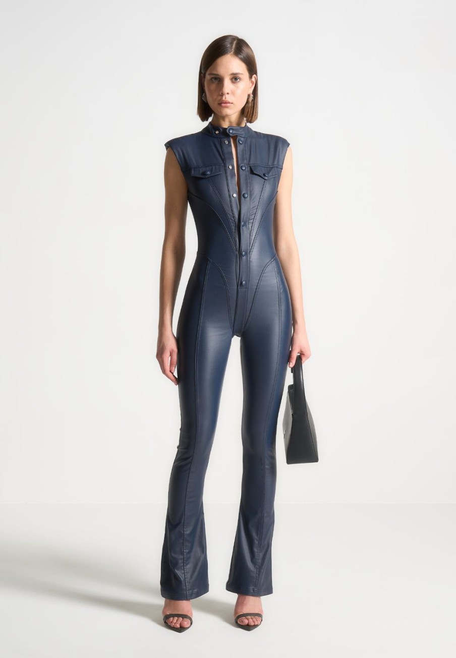 Maniere De Voir Wax Coated Denim Jumpsuit | Jumpsuits & Playsuits