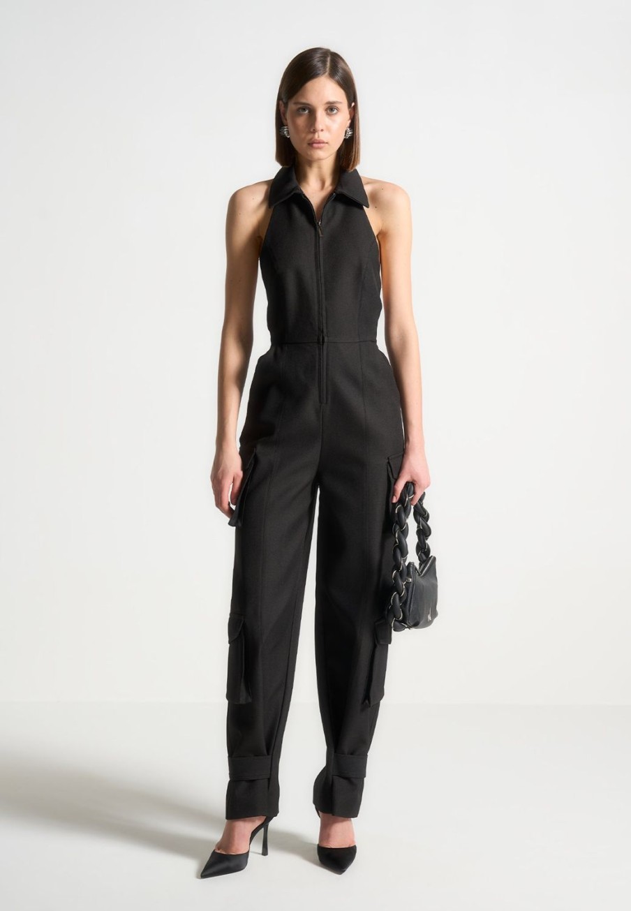 Maniere De Voir Tailored Halterneck Cargo Jumpsuit | Jumpsuits & Playsuits