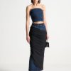 Maniere De Voir Draped Mesh Denim Maxi Skirt | Matching Sets