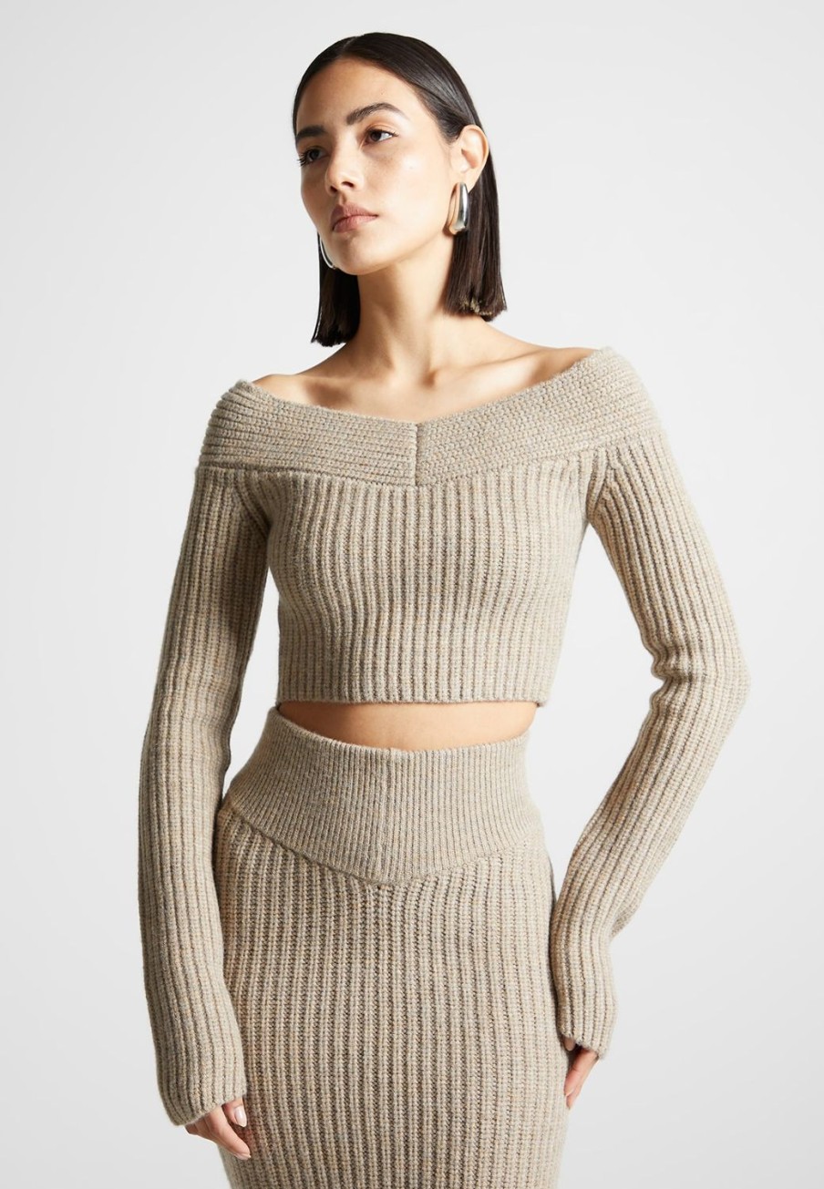 Maniere De Voir Off Shoulder Knit Crop Top | Knitwear