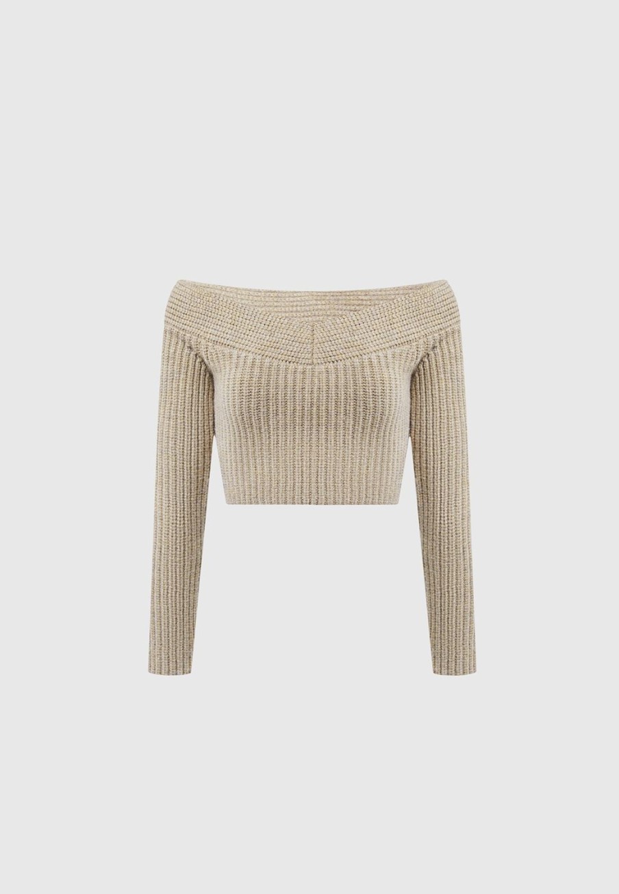 Maniere De Voir Off Shoulder Knit Crop Top | Knitwear