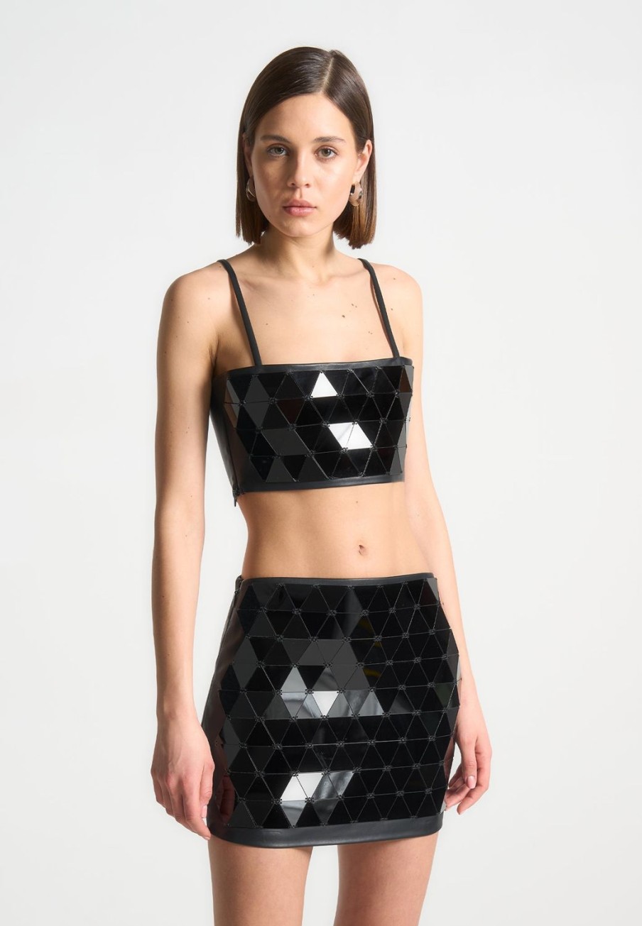 Maniere De Voir Vegan Leather Mirrored Bandeau Top | Tops & T Shirts