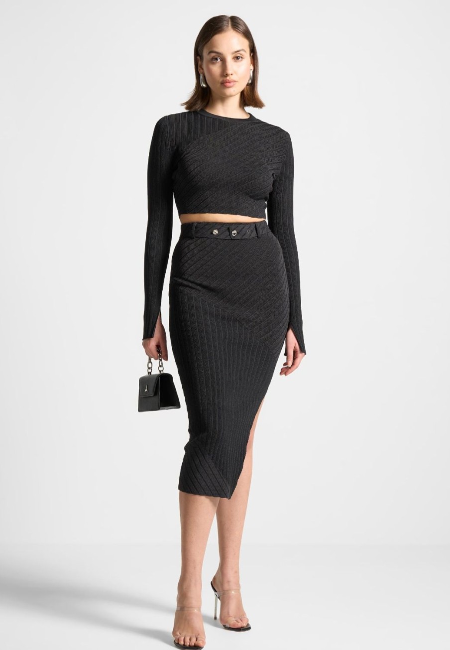 Maniere De Voir Two-Tone Ribbed Knit Top | Matching Sets