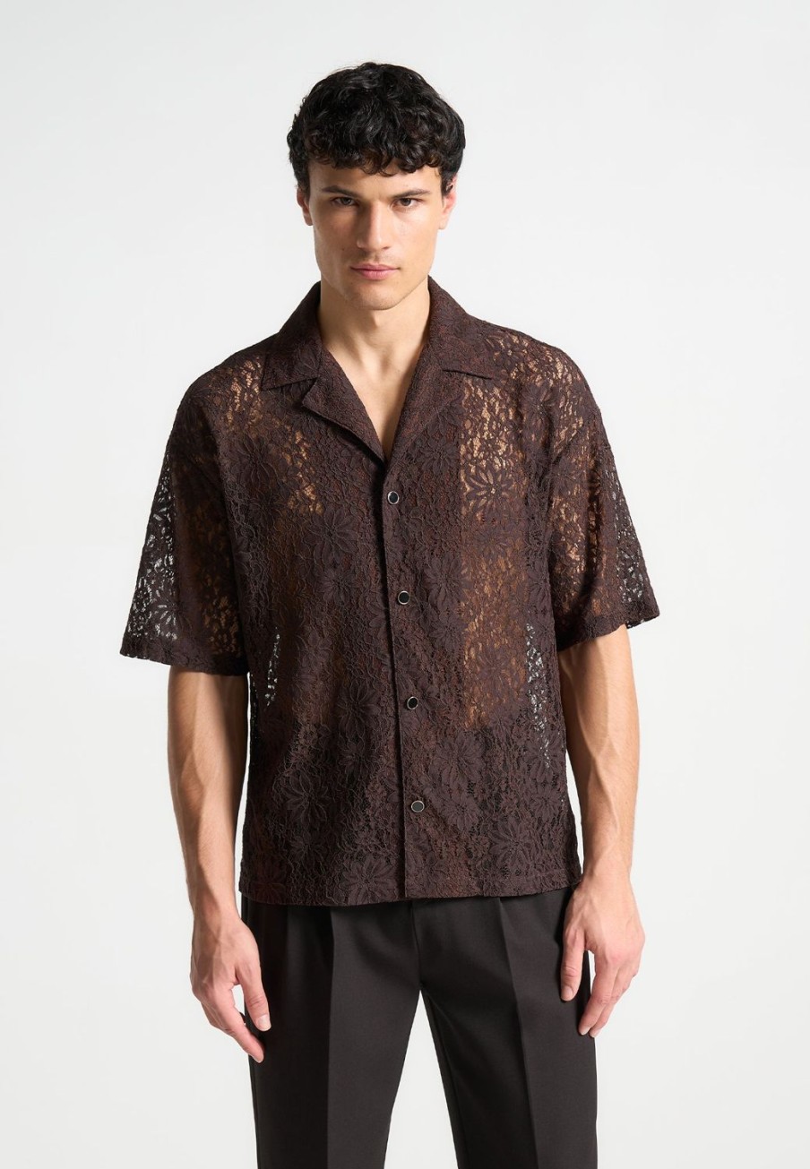 Maniere De Voir Boxy Lace Revere Shirt | Shirts