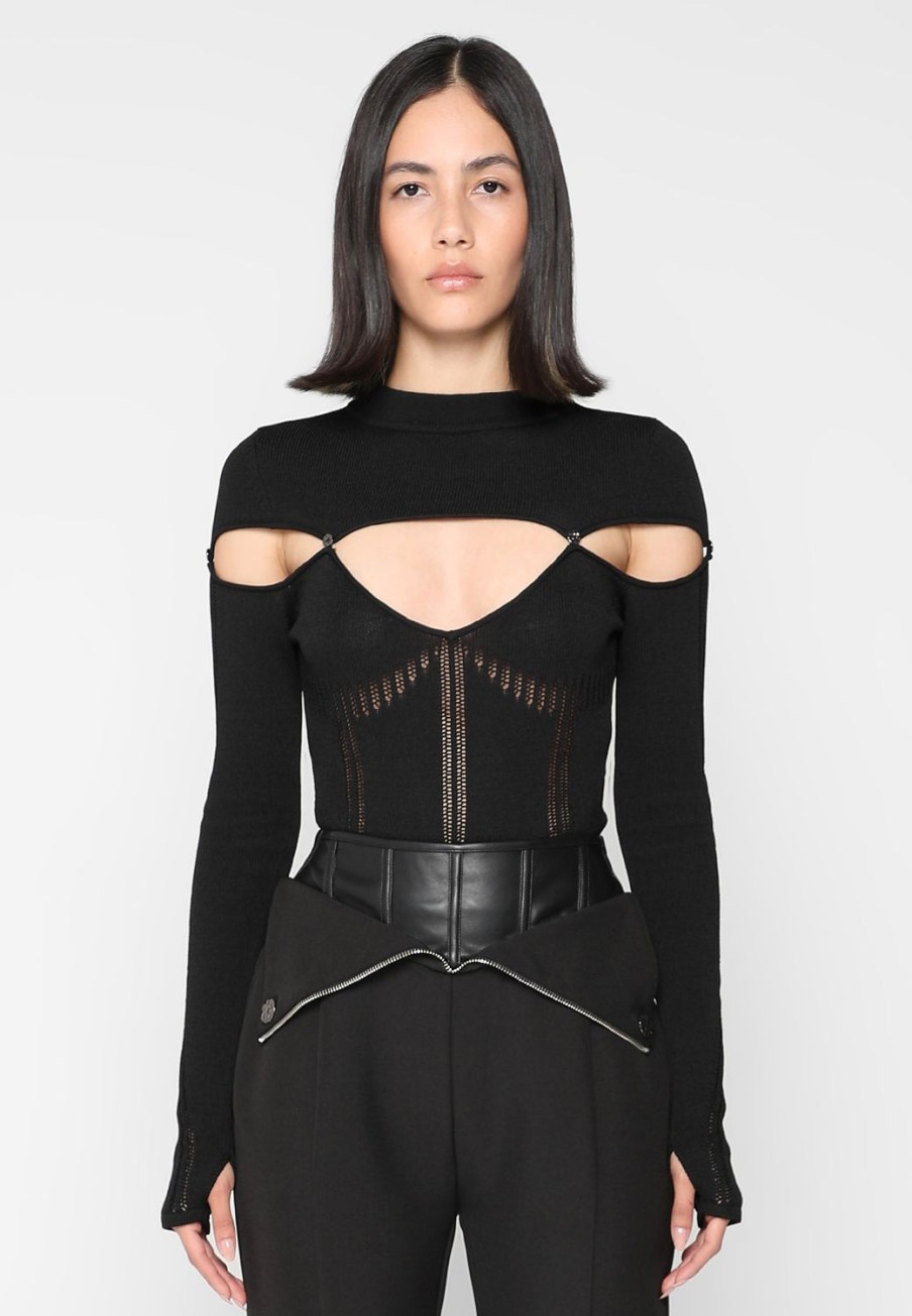 Maniere De Voir Knitted Cut Out Bodysuit | Bodysuits