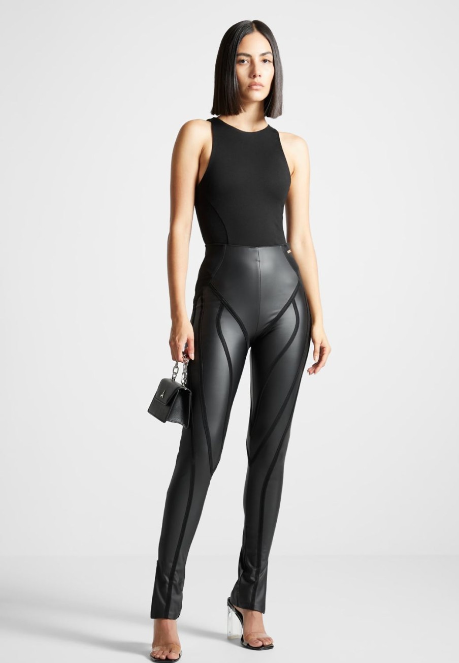 Maniere De Voir Matte Vegan Leather Contour Leggings | Leggings