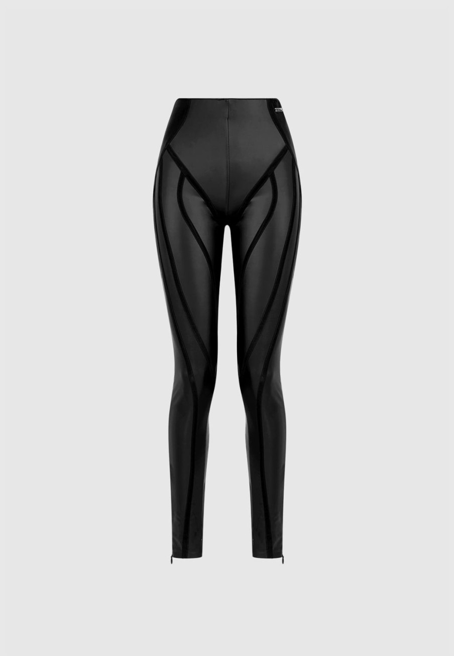 Maniere De Voir Matte Vegan Leather Contour Leggings | Leggings