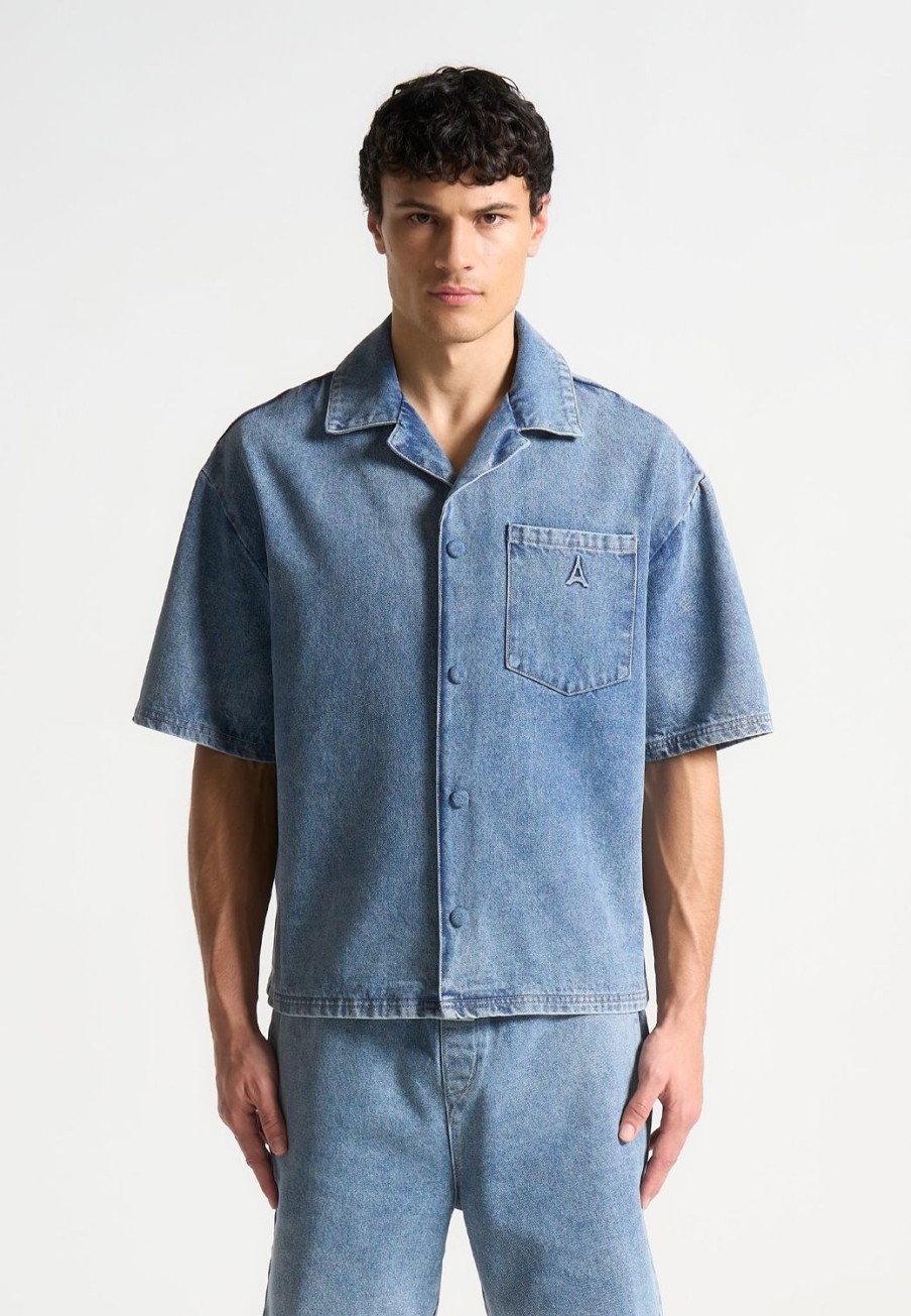 Maniere De Voir Boxy Denim Revere Shirt | Short Sets