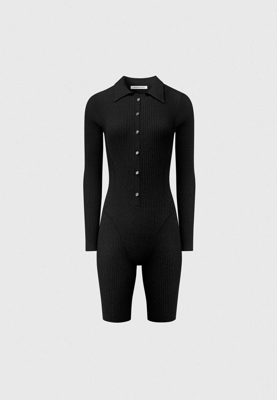 Maniere De Voir Ribbed Knit Long Sleeve Playsuit | Jumpsuits & Playsuits