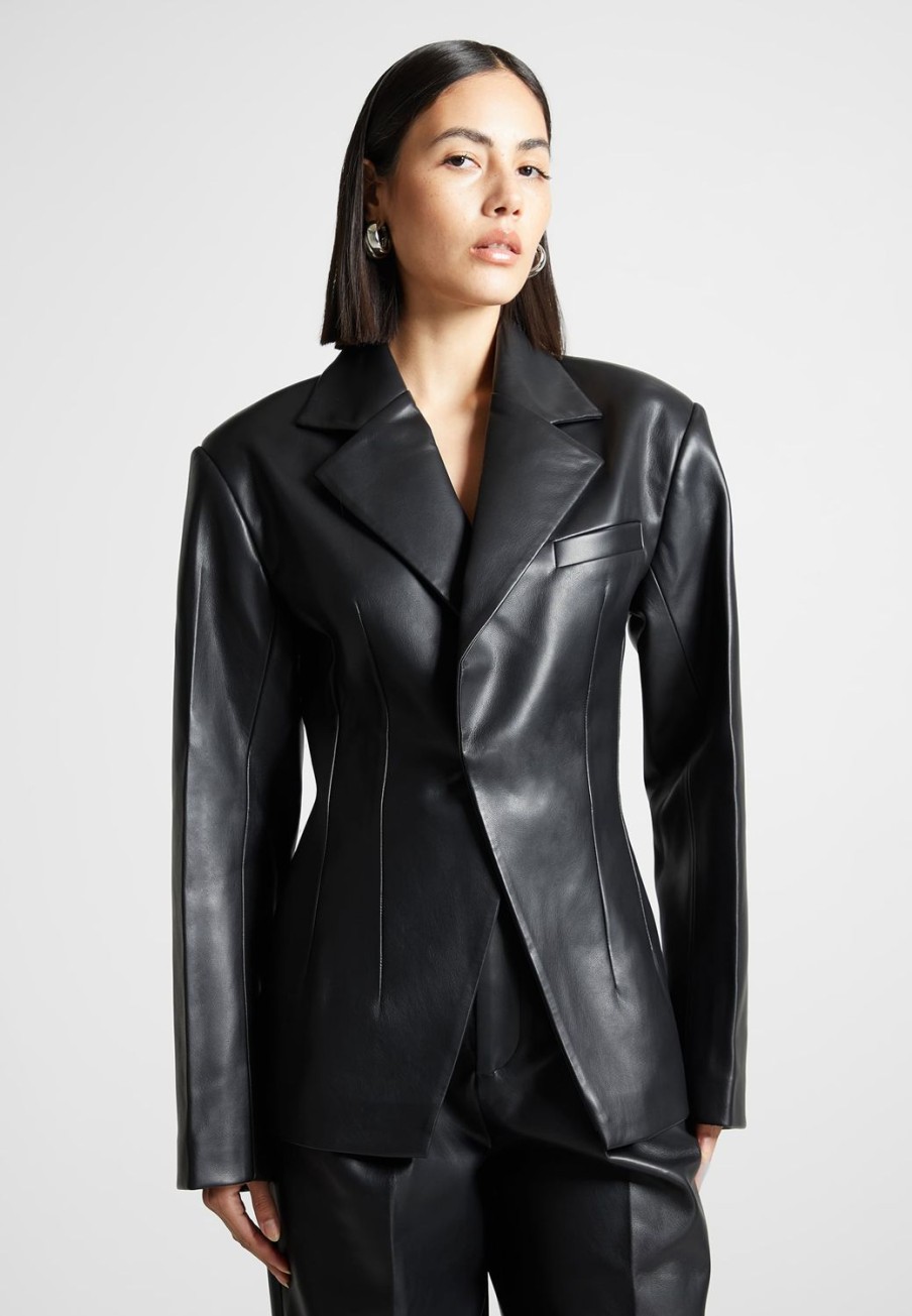 Maniere De Voir Vegan Leather Double Breasted Blazer | Matching Sets