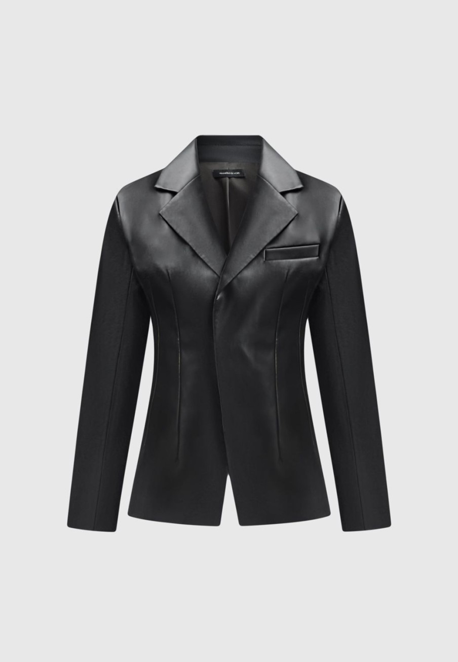 Maniere De Voir Vegan Leather Double Breasted Blazer | Matching Sets