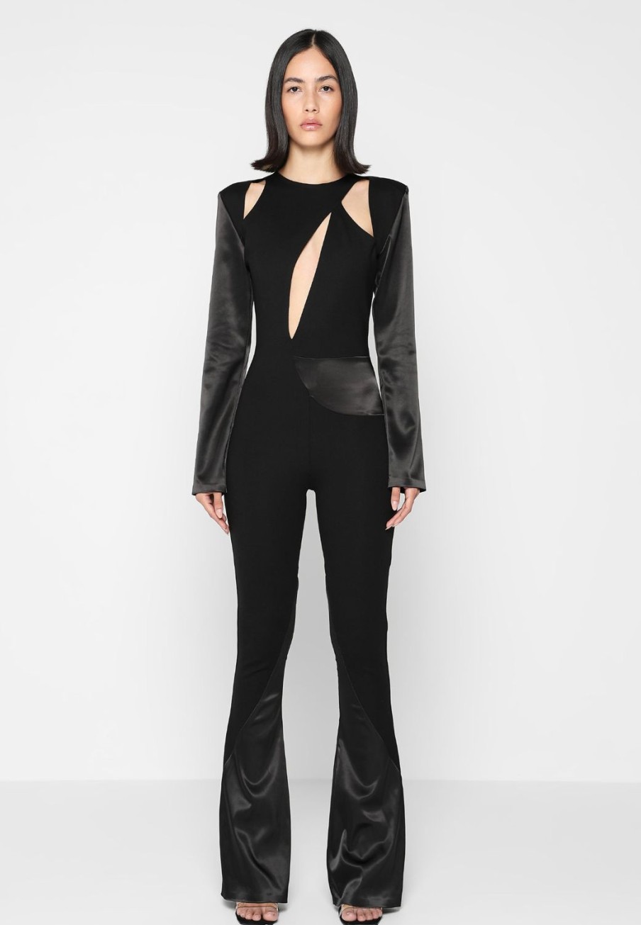 Maniere De Voir Satin And Bandage Flared Jumpsuit | Jumpsuits & Playsuits