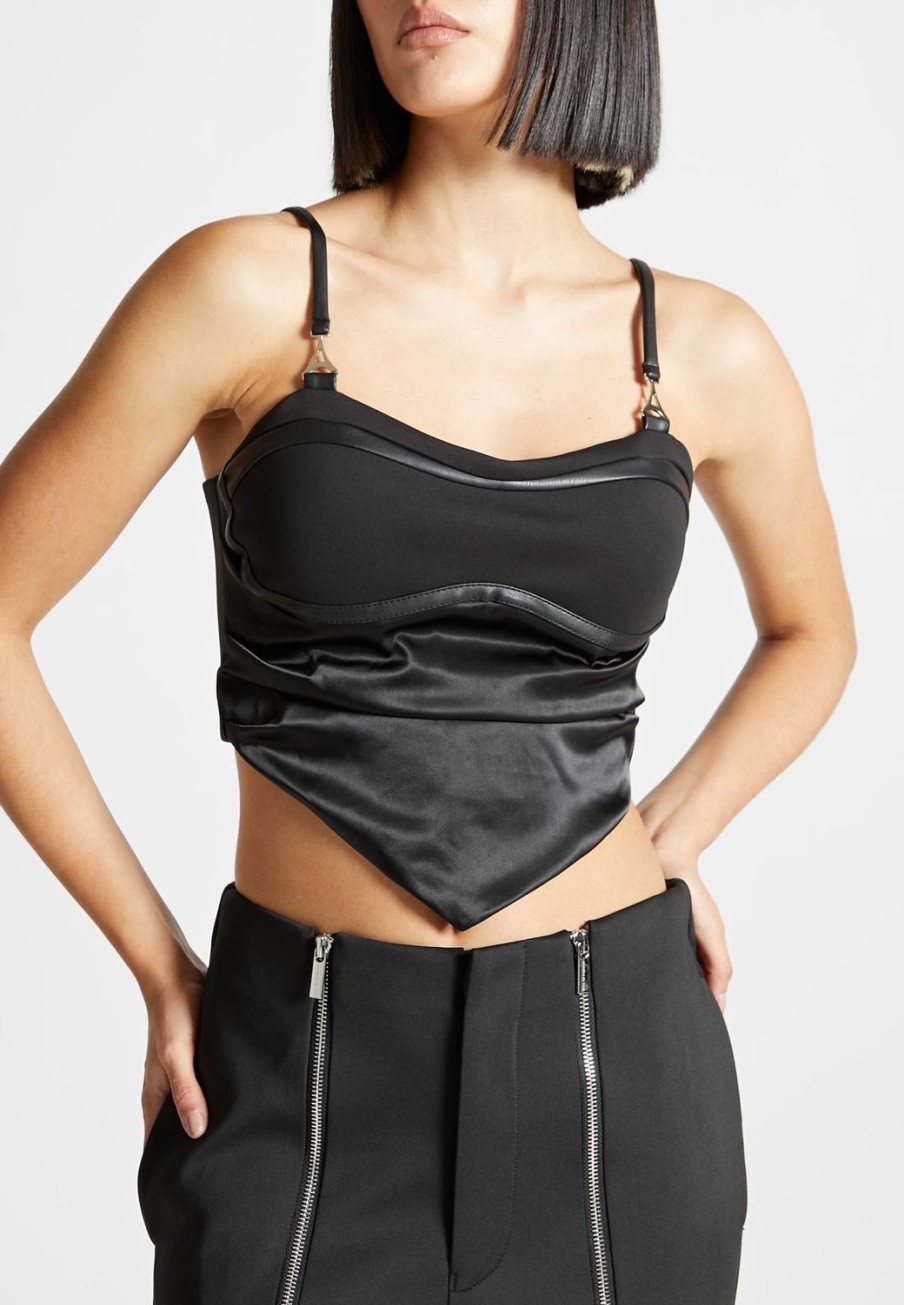 Maniere De Voir Draped Satin Corset Top | Matching Sets