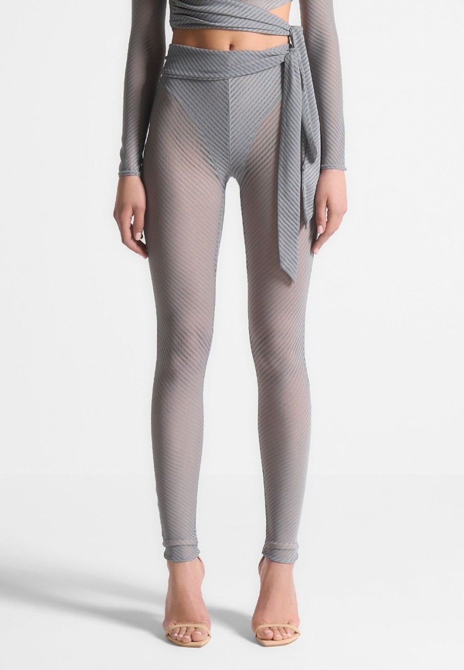 Maniere De Voir Ribbed Sheer Leggings With Tie | Matching Sets