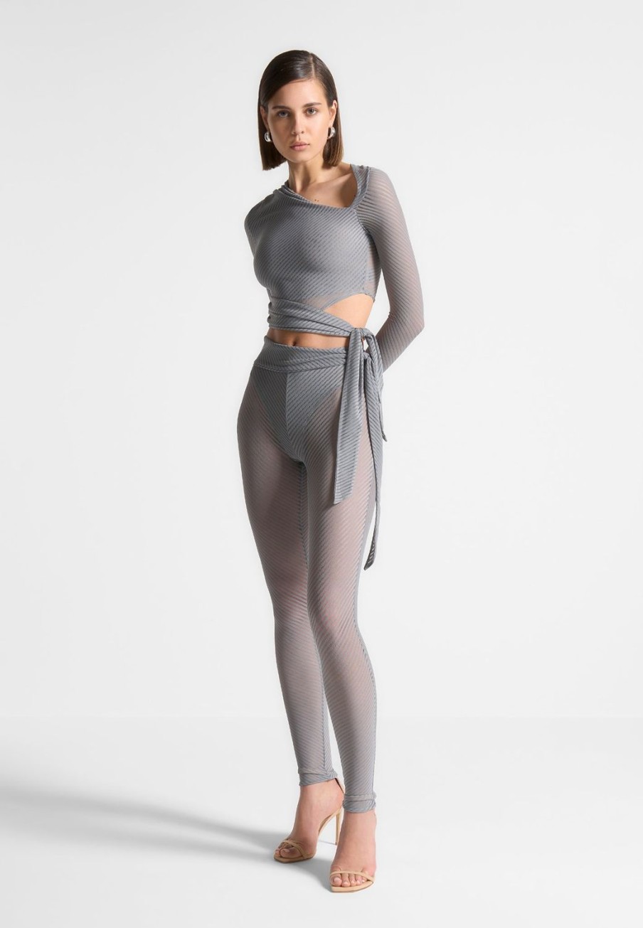 Maniere De Voir Ribbed Sheer Leggings With Tie | Matching Sets