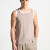 Maniere De Voir Seersucker Vest - Beige/White | T-Shirts & Tops