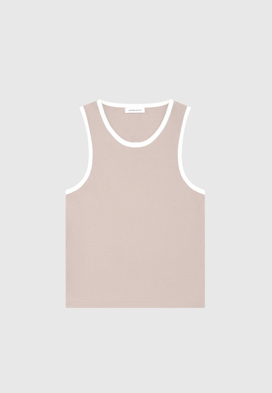 Maniere De Voir Seersucker Vest - Beige/White | T-Shirts & Tops