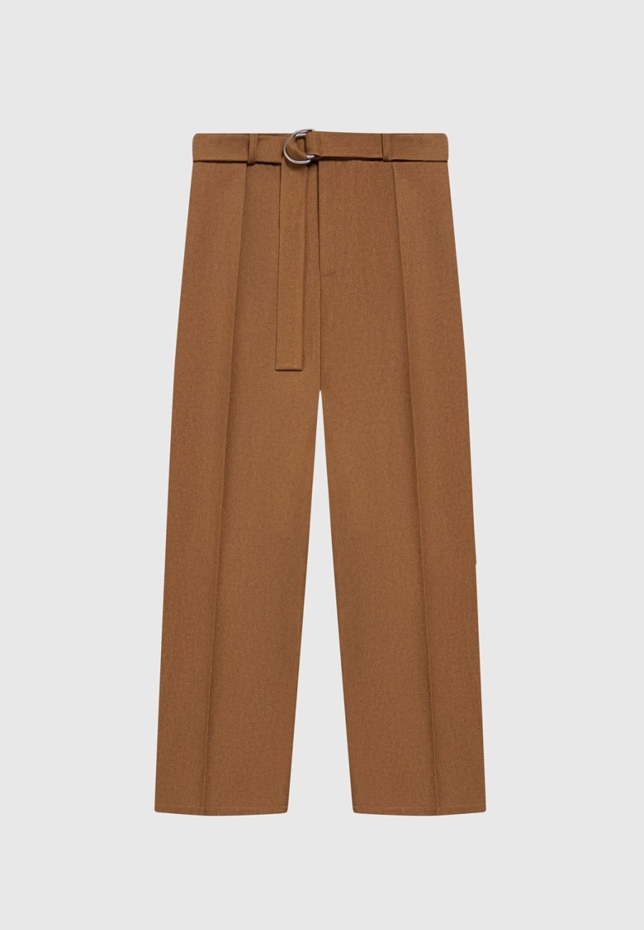 Maniere De Voir Textured Belted Tailored Trousers | Modern Tailoring