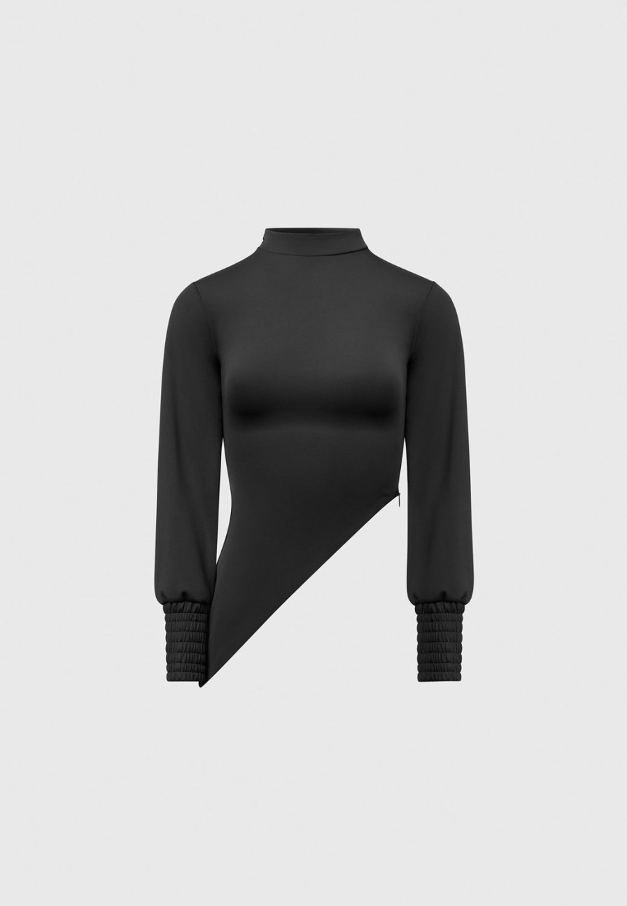 Maniere De Voir Mock Neck Asymmetric Top | Tops & T Shirts