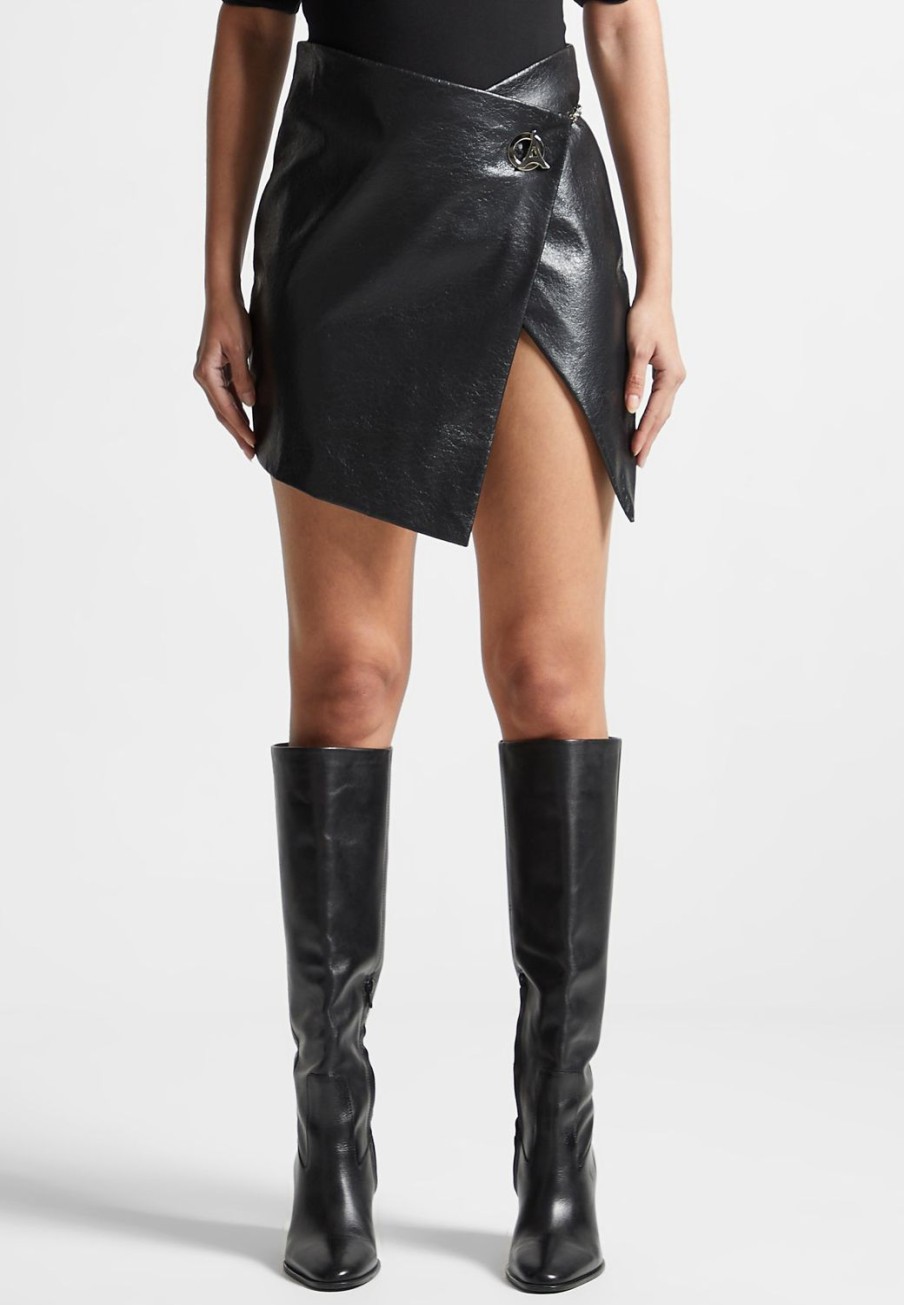 Maniere De Voir Cracked Vegan Leather Wrap Skirt | Skirts