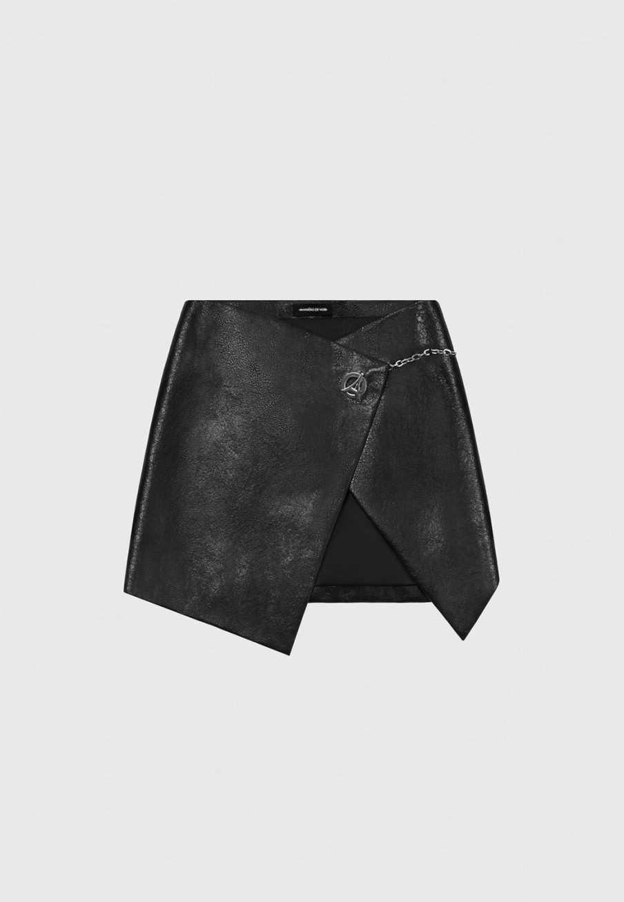 Maniere De Voir Cracked Vegan Leather Wrap Skirt | Skirts