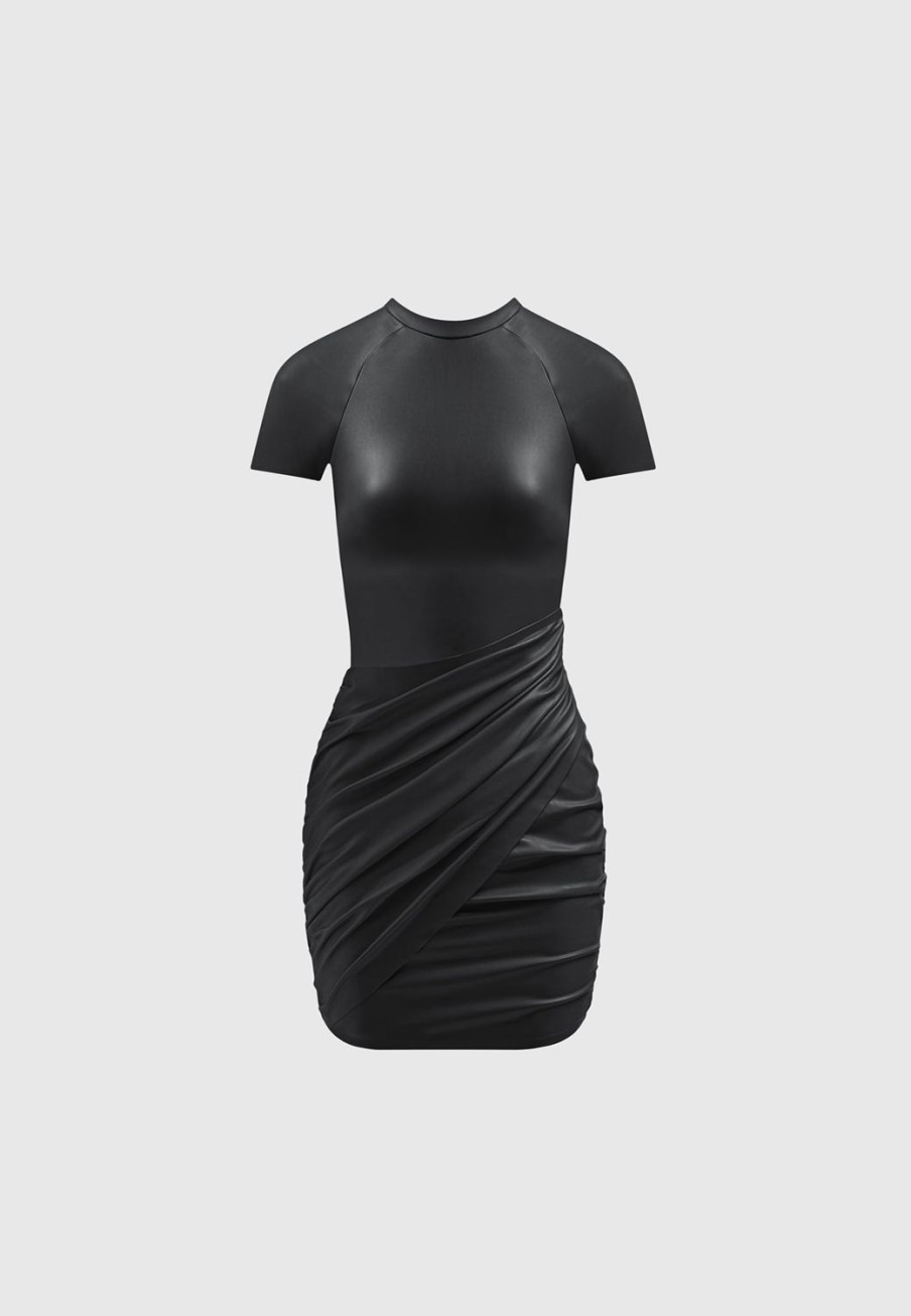 Maniere De Voir Vegan Leather Gathered Dress | Dresses