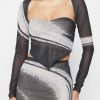 Maniere De Voir Mesh Printed Top With Sleeve Overlay - Black | Matching Sets