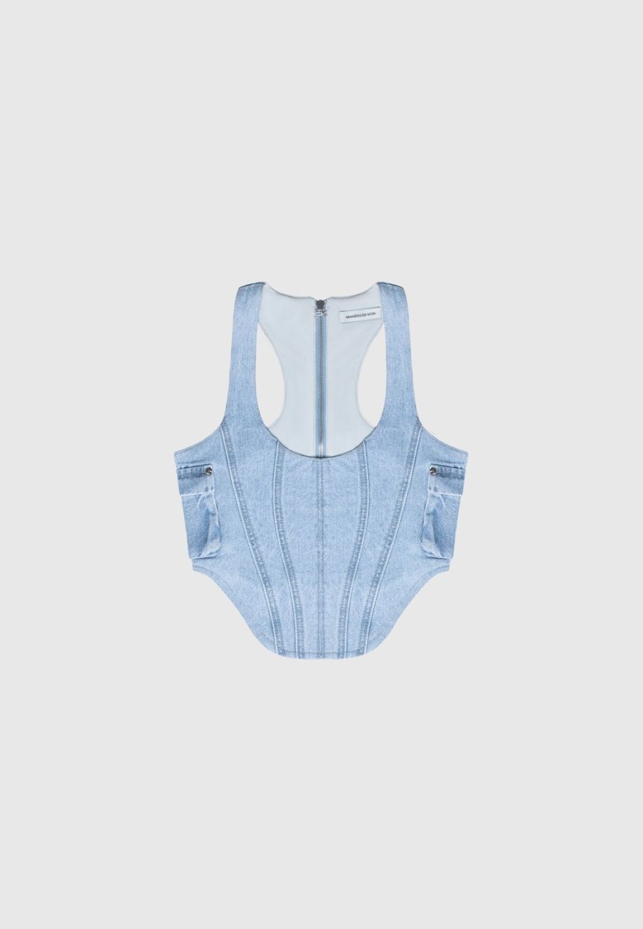 Maniere De Voir Denim Cargo Corset Top | Matching Sets