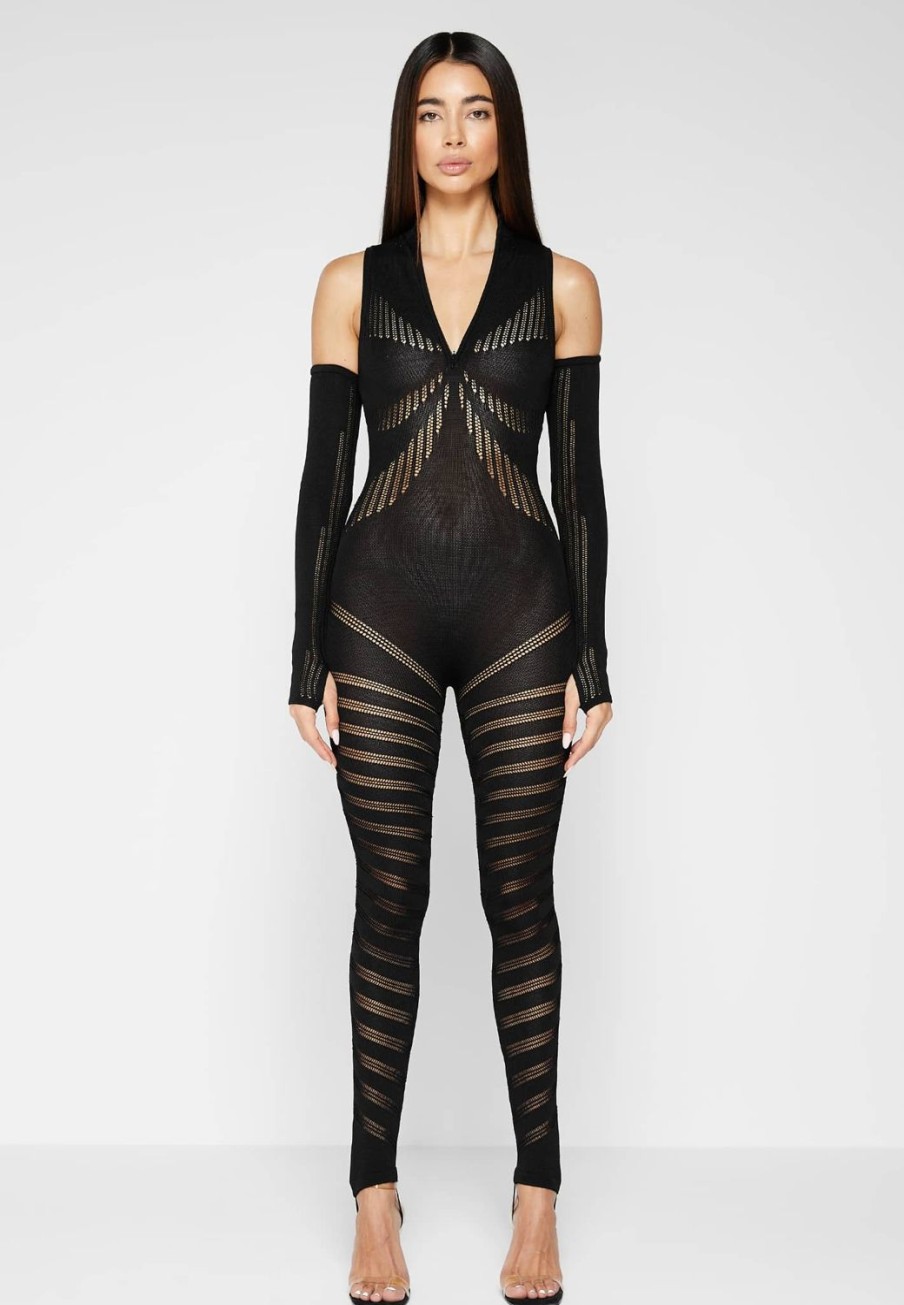 Maniere De Voir Knitted Contour Jumpsuit With Sleeves | Jumpsuits & Playsuits