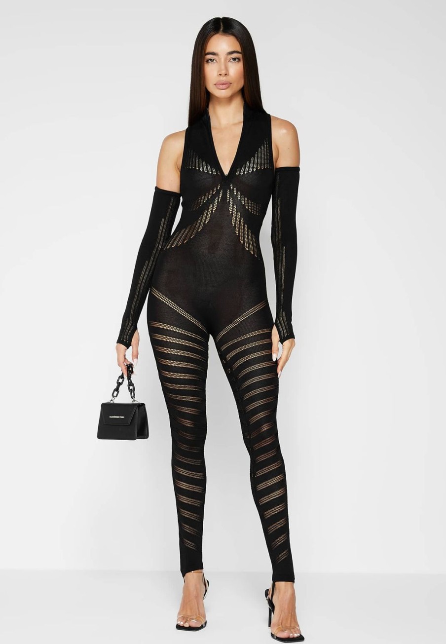 Maniere De Voir Knitted Contour Jumpsuit With Sleeves | Jumpsuits & Playsuits