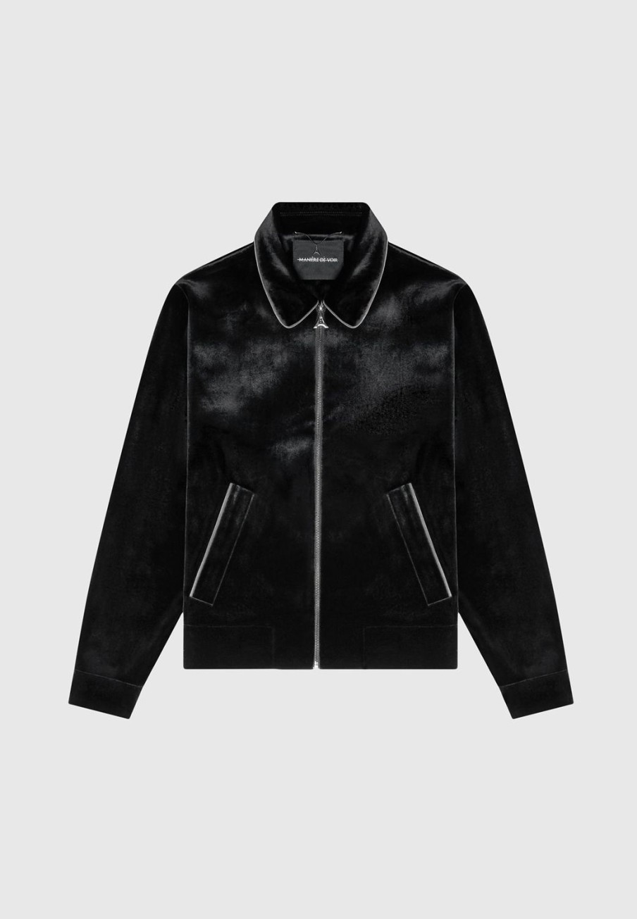 Maniere De Voir Velvet Jacket With Contrast Piping | Jackets