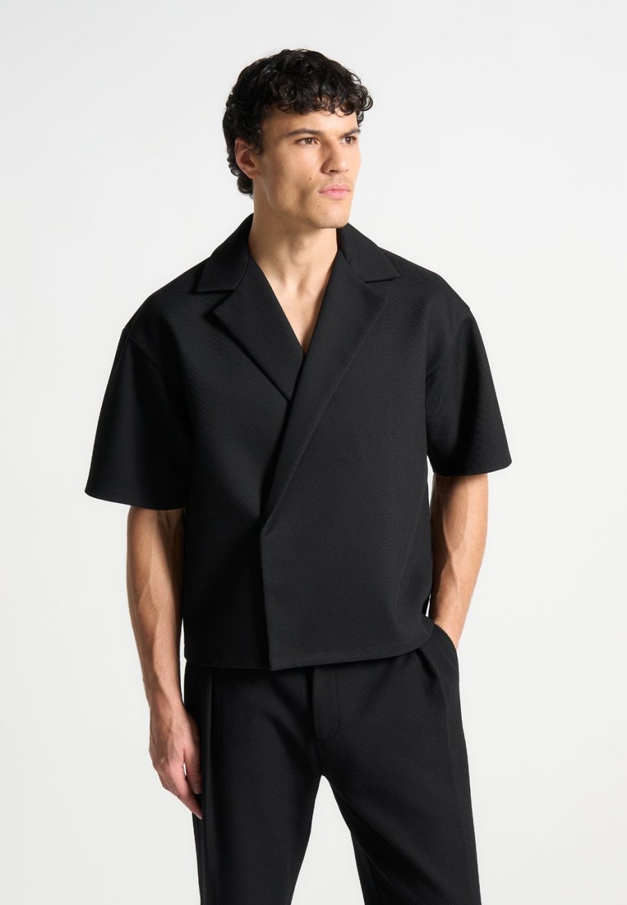 Maniere De Voir Boxy Twill Double Breasted Shirt | Modern Tailoring