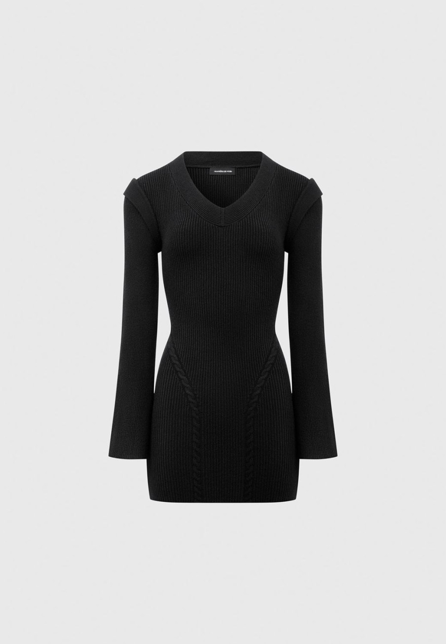 Maniere De Voir Wide Shoulder Knitted Contour Mini Dress | Dresses