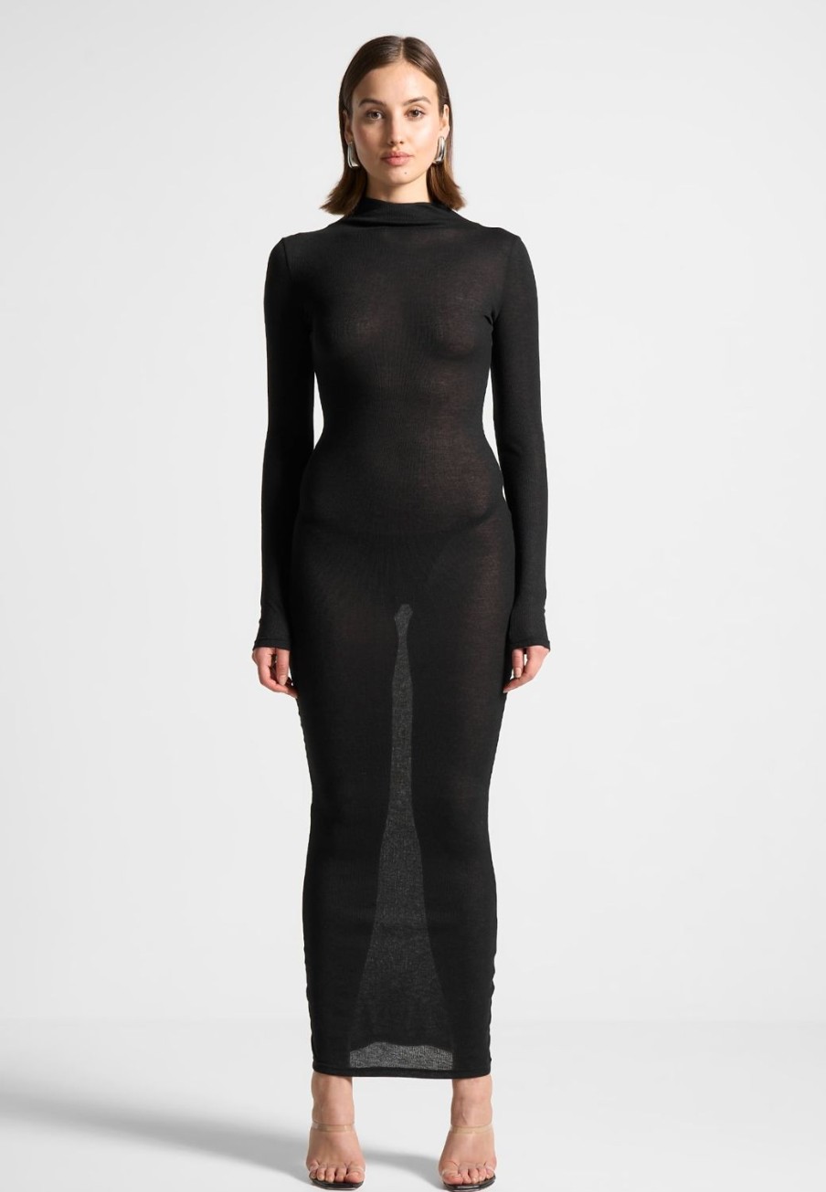 Maniere De Voir Eternelle Mock Neck Sheer Midaxi Dress | Dresses