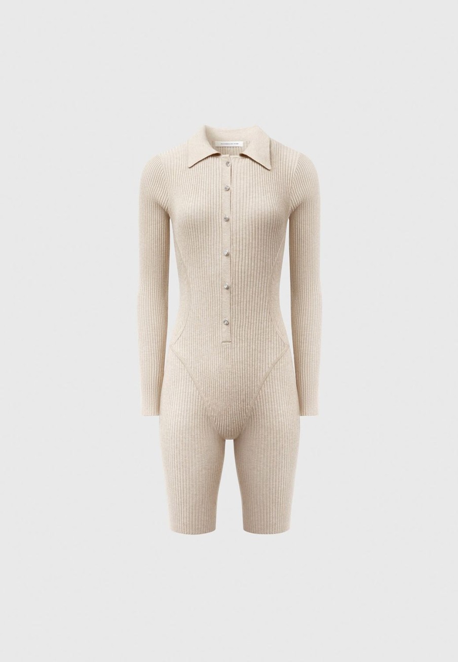 Maniere De Voir Ribbed Knit Long Sleeve Playsuit | Knitwear