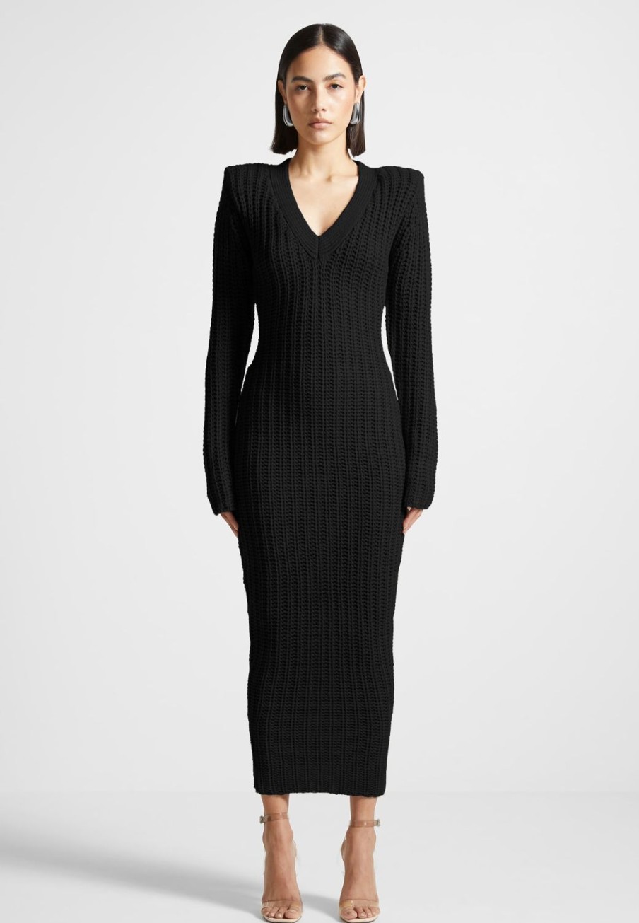 Maniere De Voir Wide Shoulder Knitted Midaxi Dress | Knitwear