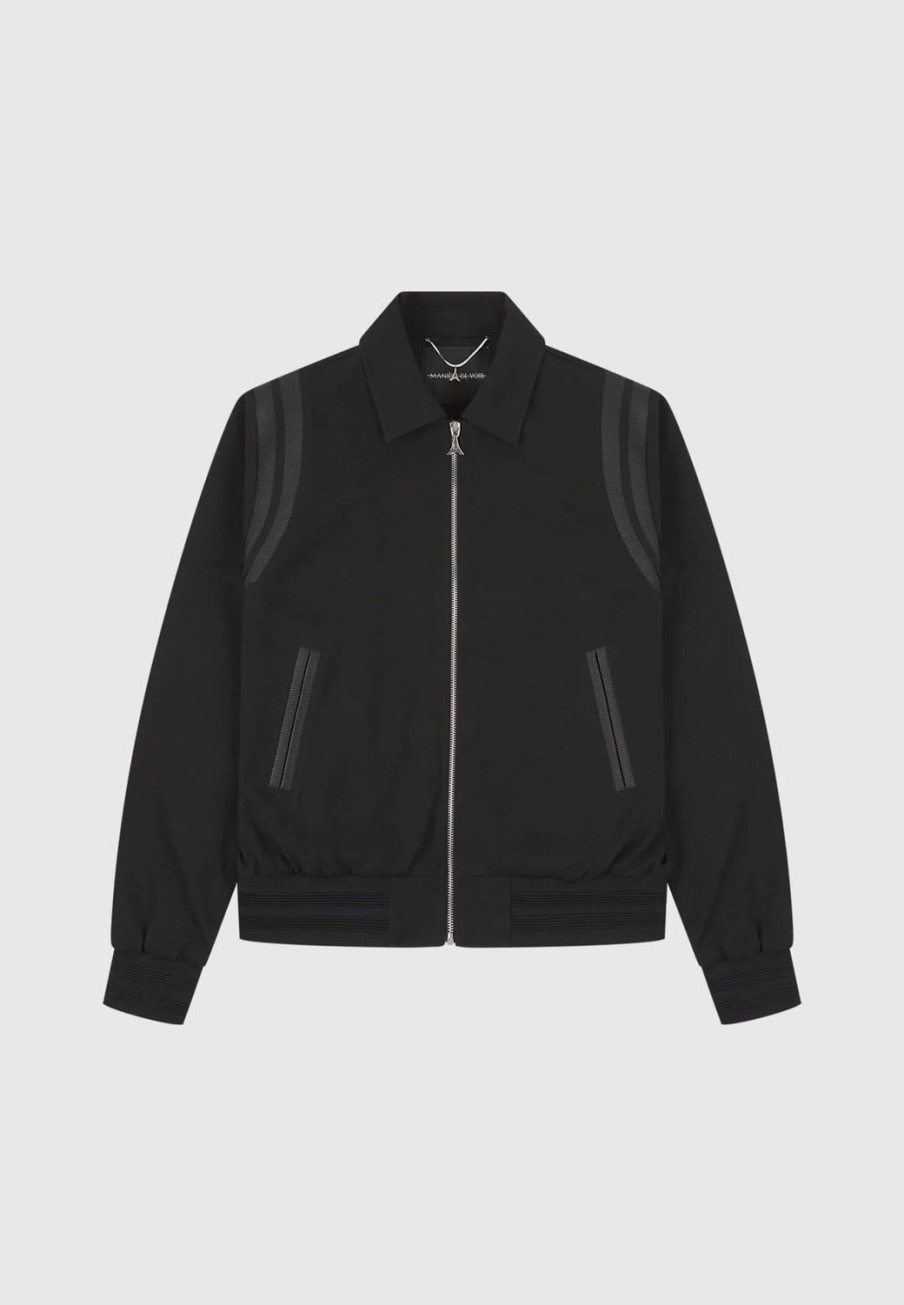 Maniere De Voir Leather Panelled Varsity Jacket | Modern Tailoring