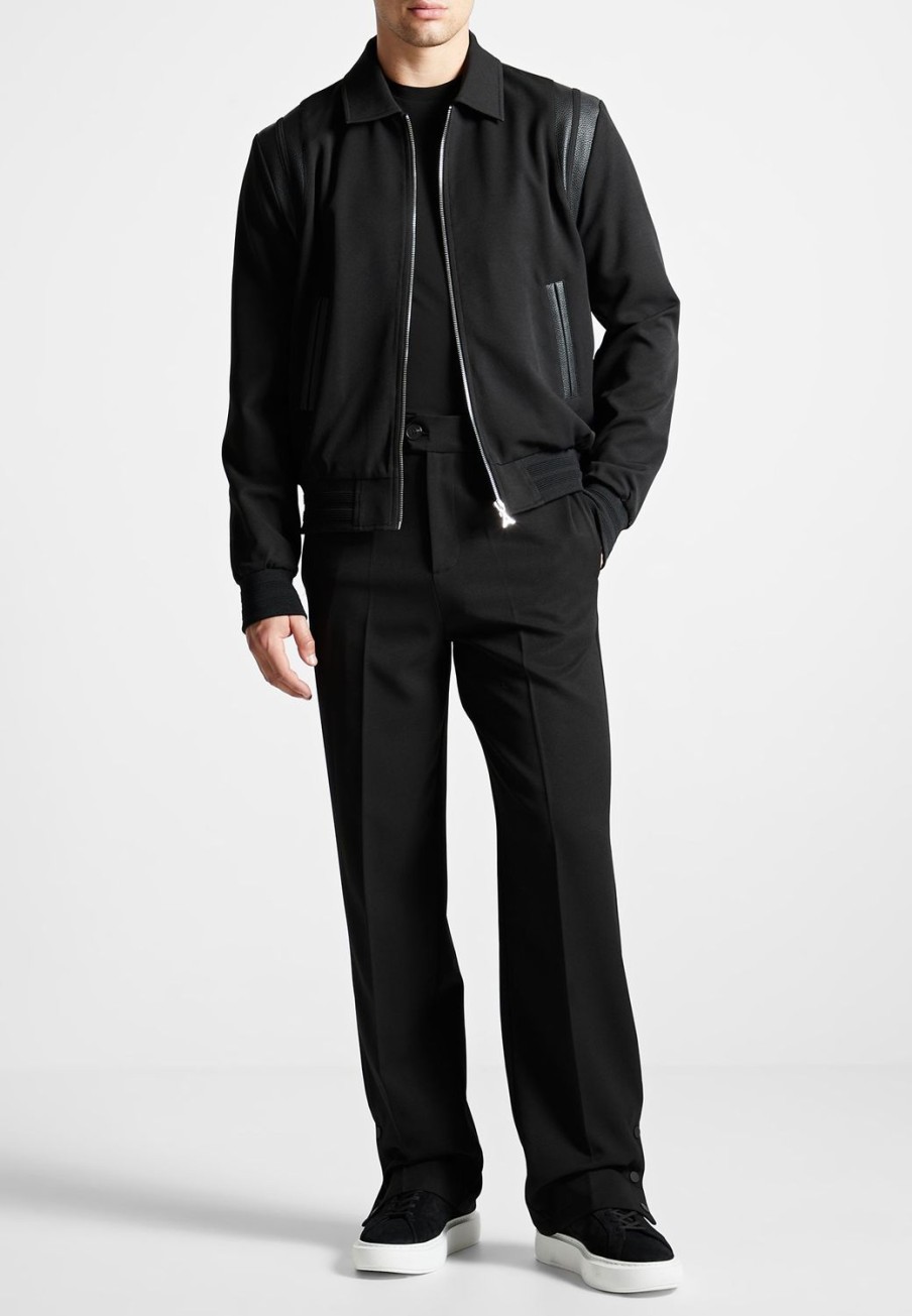 Maniere De Voir Leather Panelled Varsity Jacket | Modern Tailoring