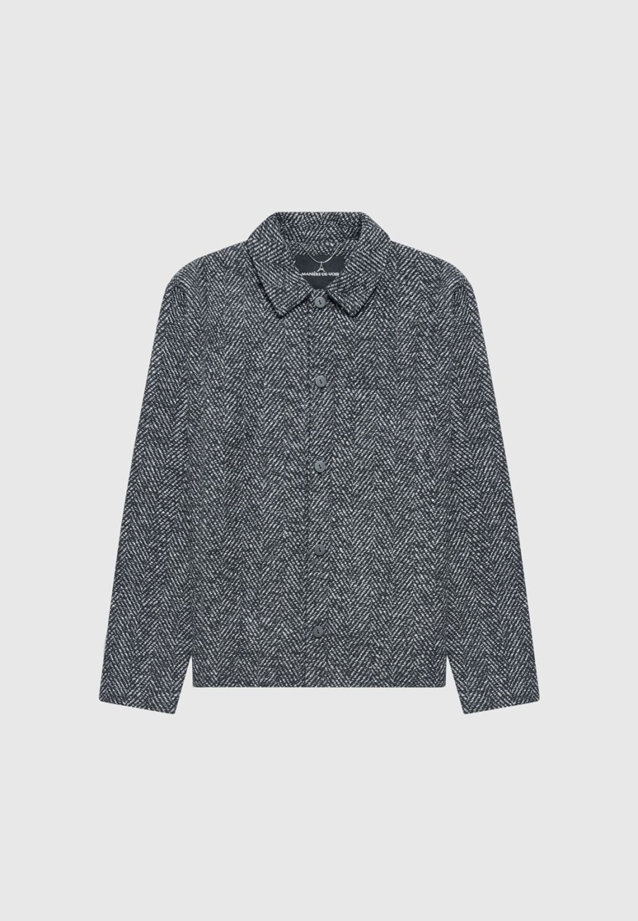 Maniere De Voir Brushed Herringbone Shacket | Jackets