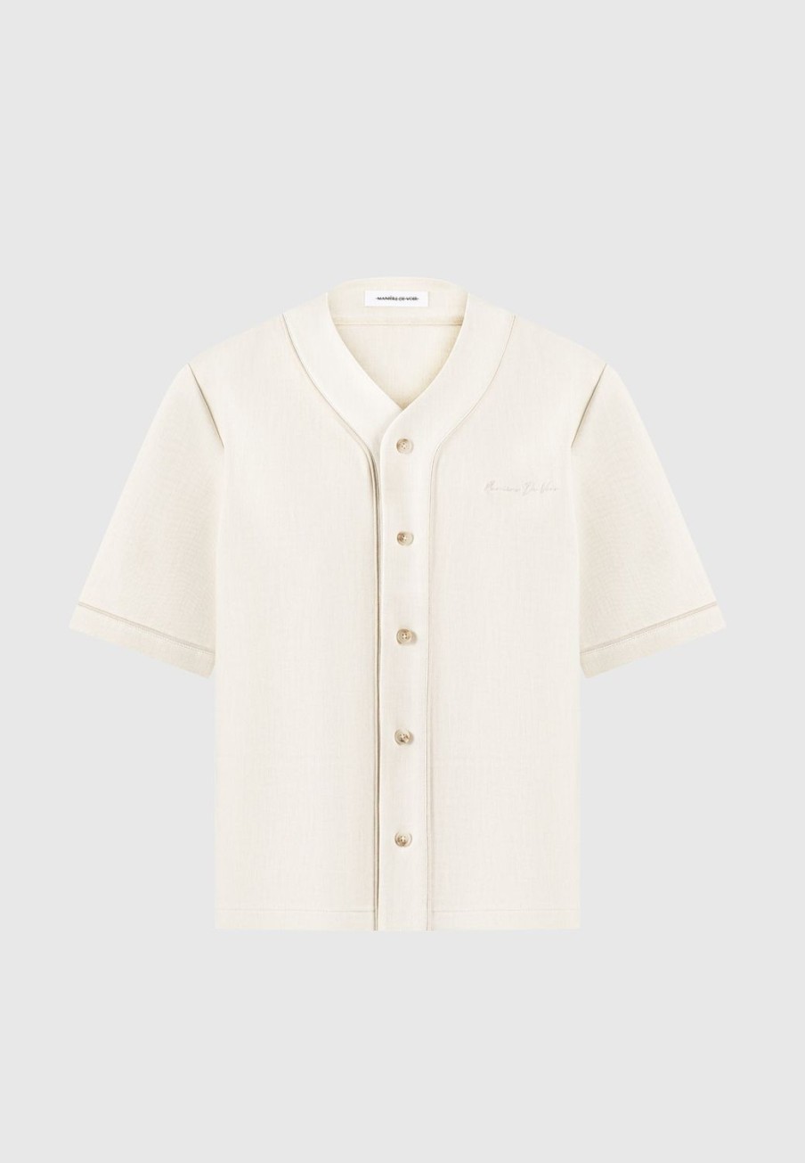 Maniere De Voir Signature Boxy Baseball Shirt - Beige | Short Sets