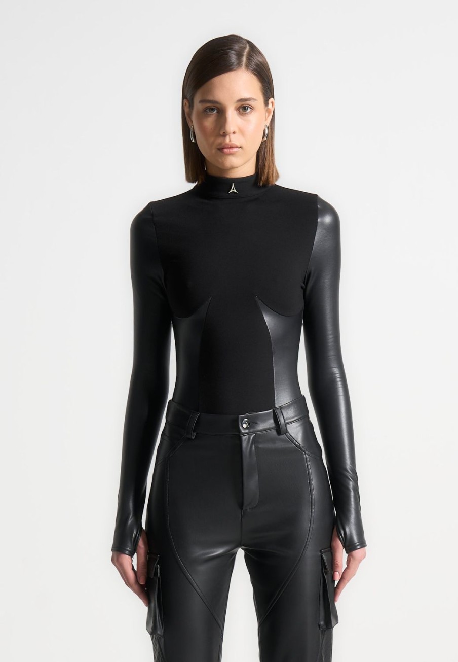 Maniere De Voir High Neck Long Sleeve Bodysuit | Bodysuits