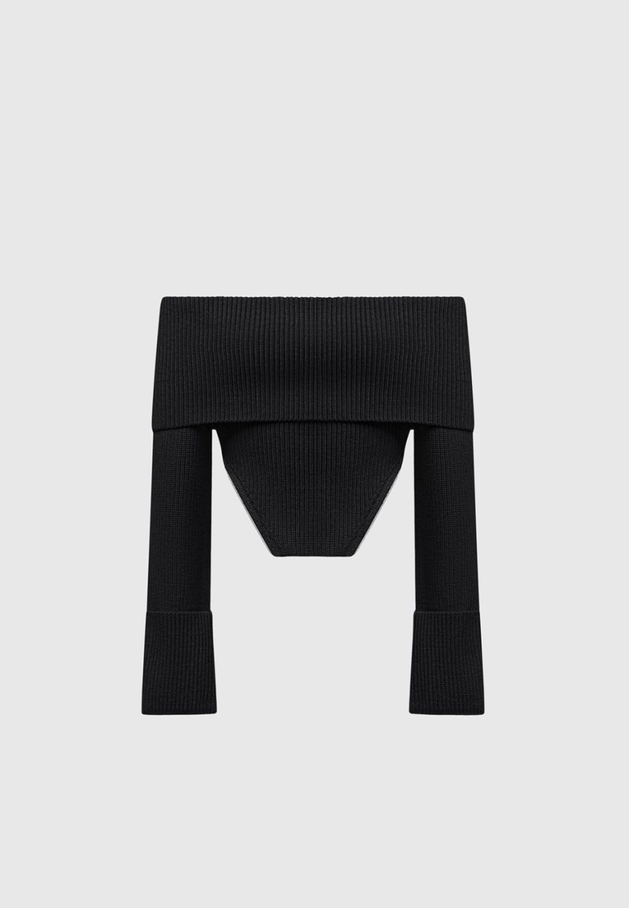 Maniere De Voir Zip Detail Knit Bandeau Top | Knitwear