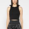 Maniere De Voir Racer Crop Top With Satin Panels | Tops & T Shirts