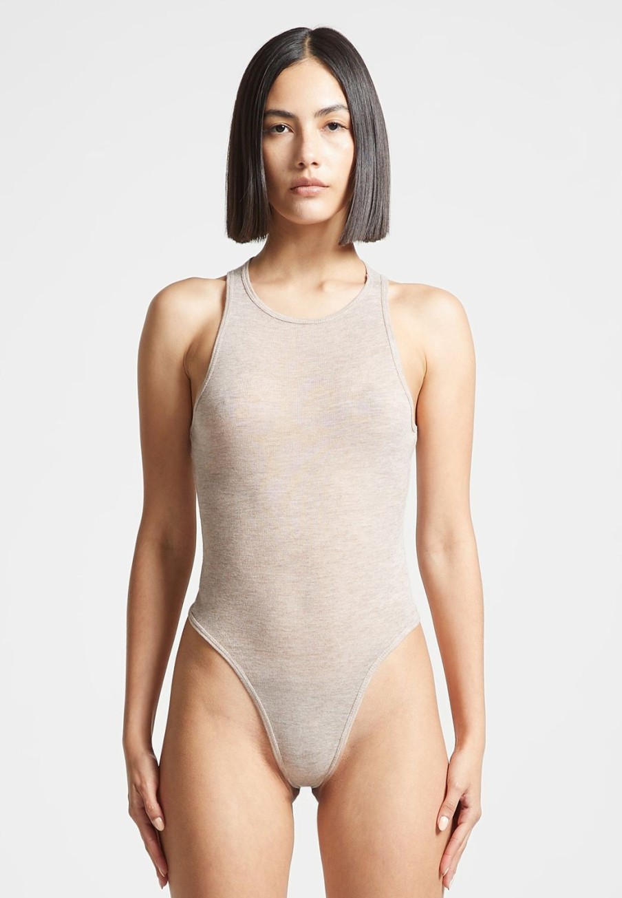 Maniere De Voir Eternelle Sheer Racer Neck Bodysuit | Bodysuits