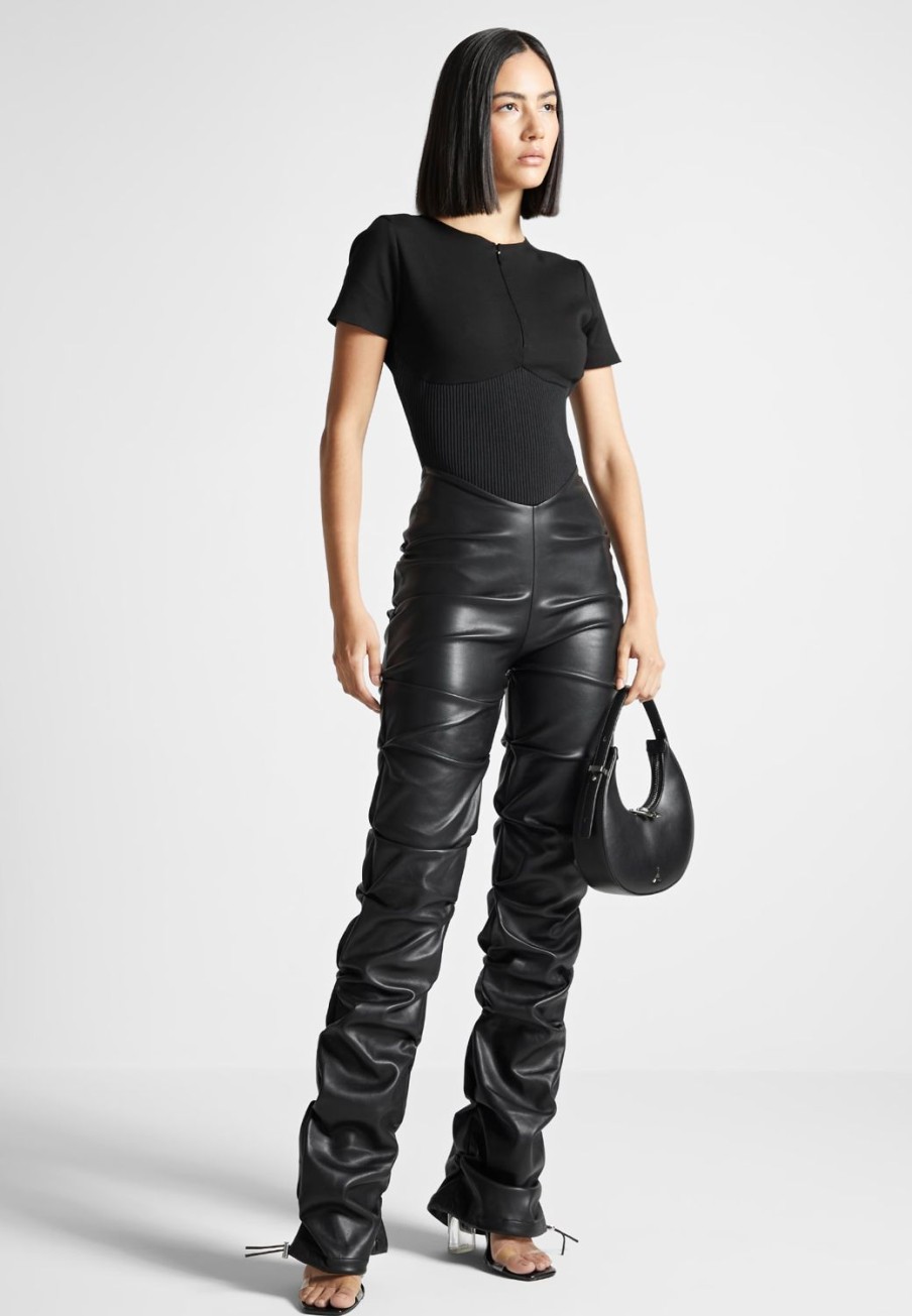 Maniere De Voir Tacked Vegan Leather T-Shirt Jumpsuit | Jumpsuits & Playsuits