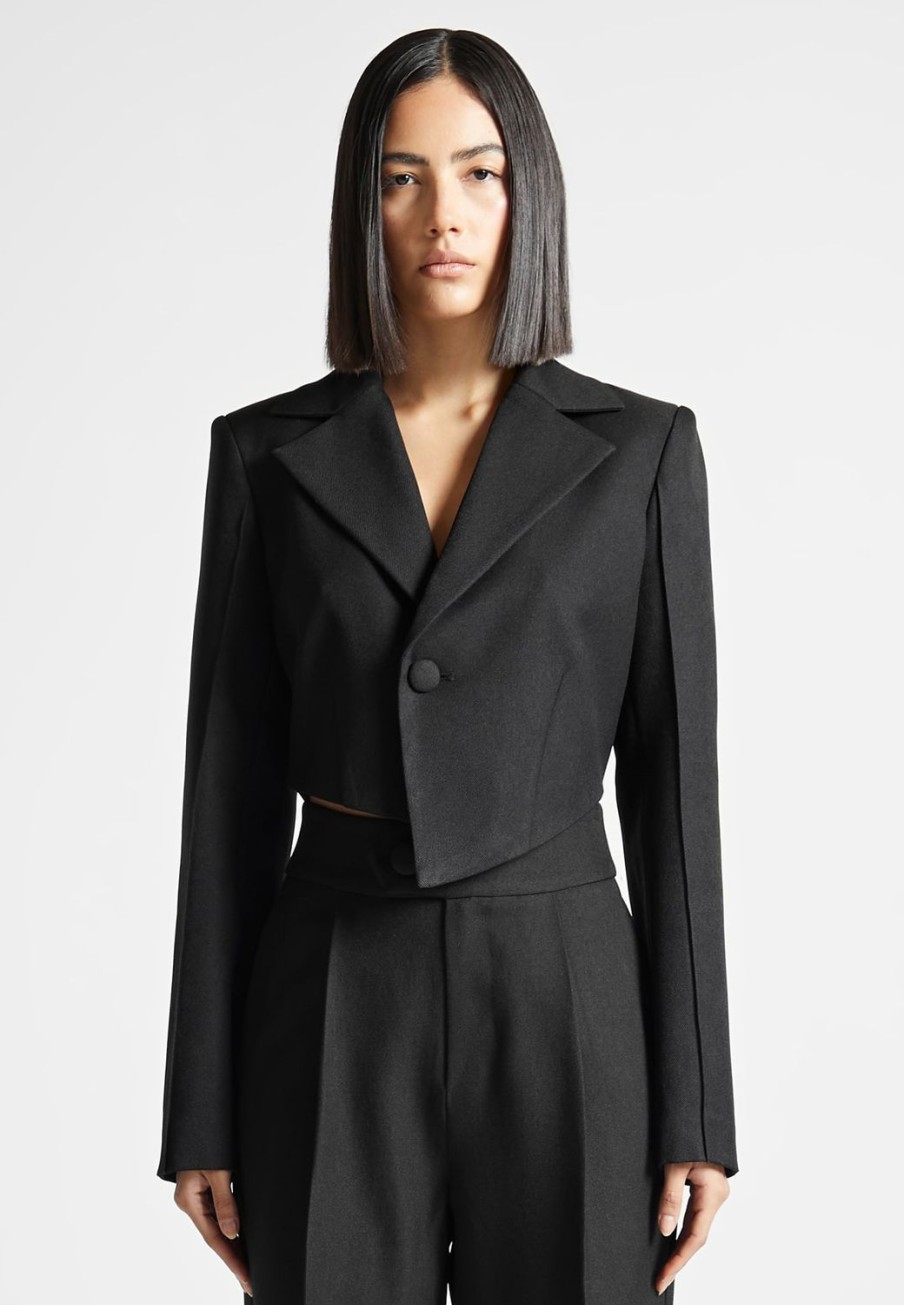 Maniere De Voir Asymmetric Tailored Cropped Blazer | Matching Sets