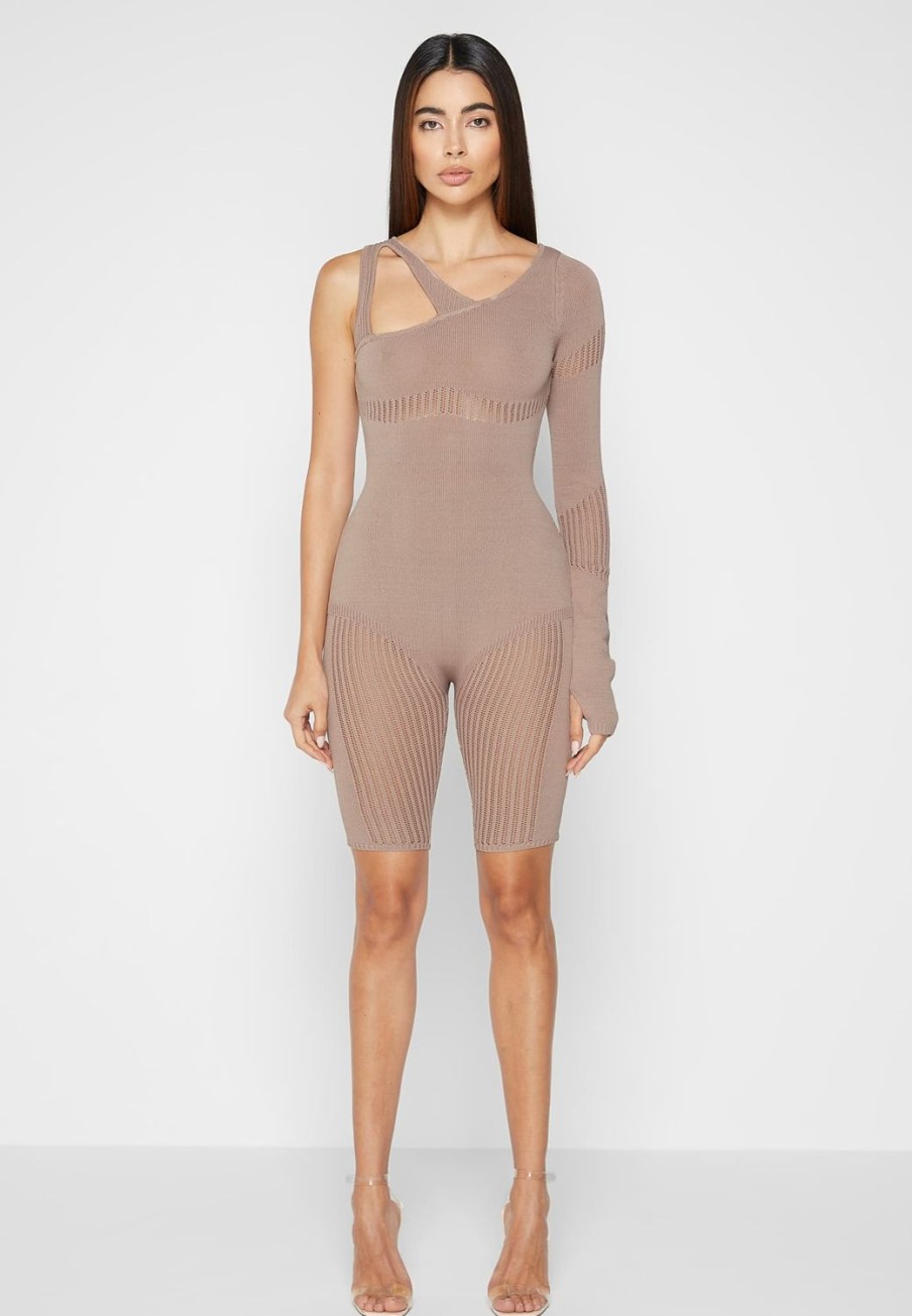 Maniere De Voir Knitted Contour One Sleeve Playsuit | Jumpsuits & Playsuits