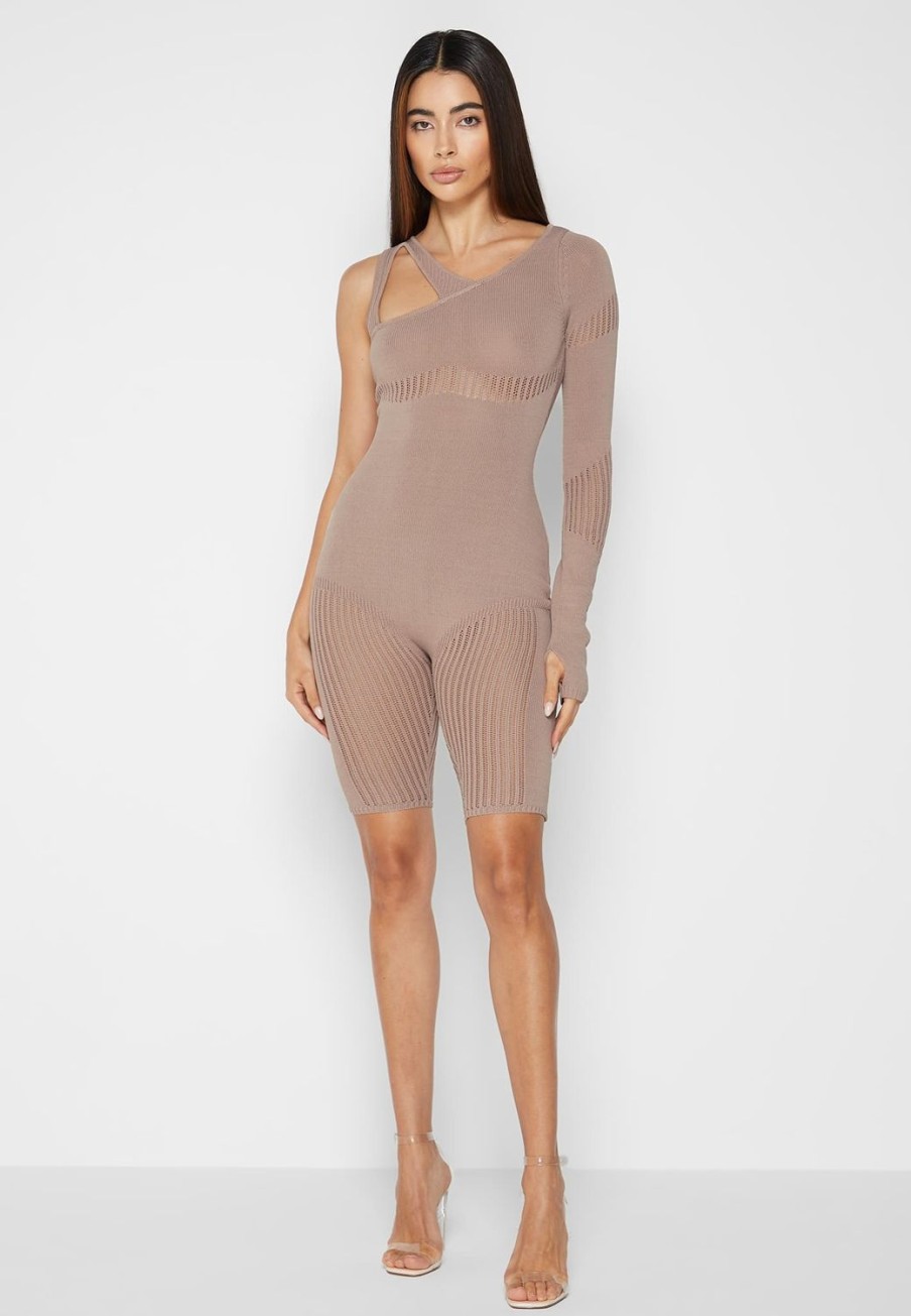 Maniere De Voir Knitted Contour One Sleeve Playsuit | Jumpsuits & Playsuits