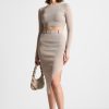 Maniere De Voir Two-Tone Ribbed Knit Midi Skirt With Belt | Matching Sets